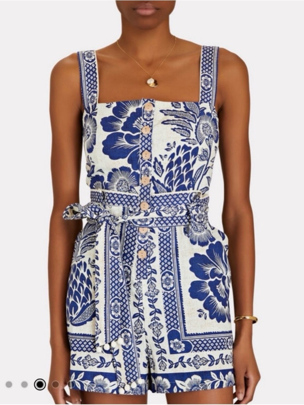 FARM Rio Blue & White Floral Tie-Waist Romper